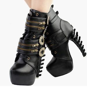 Steampunk Spine Heels - Platform Ankle Boots - Size 8
